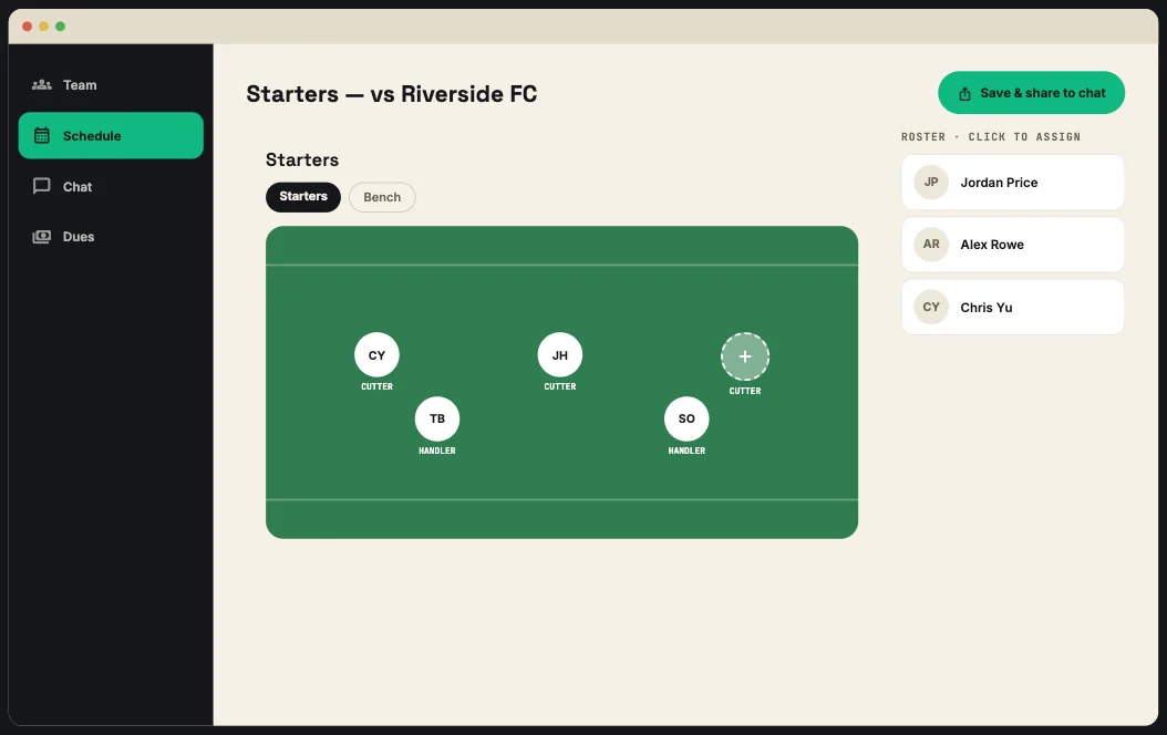 Desktop view of the ultimate Lines builder showing handlers and cutters next to a clickable roster rail.